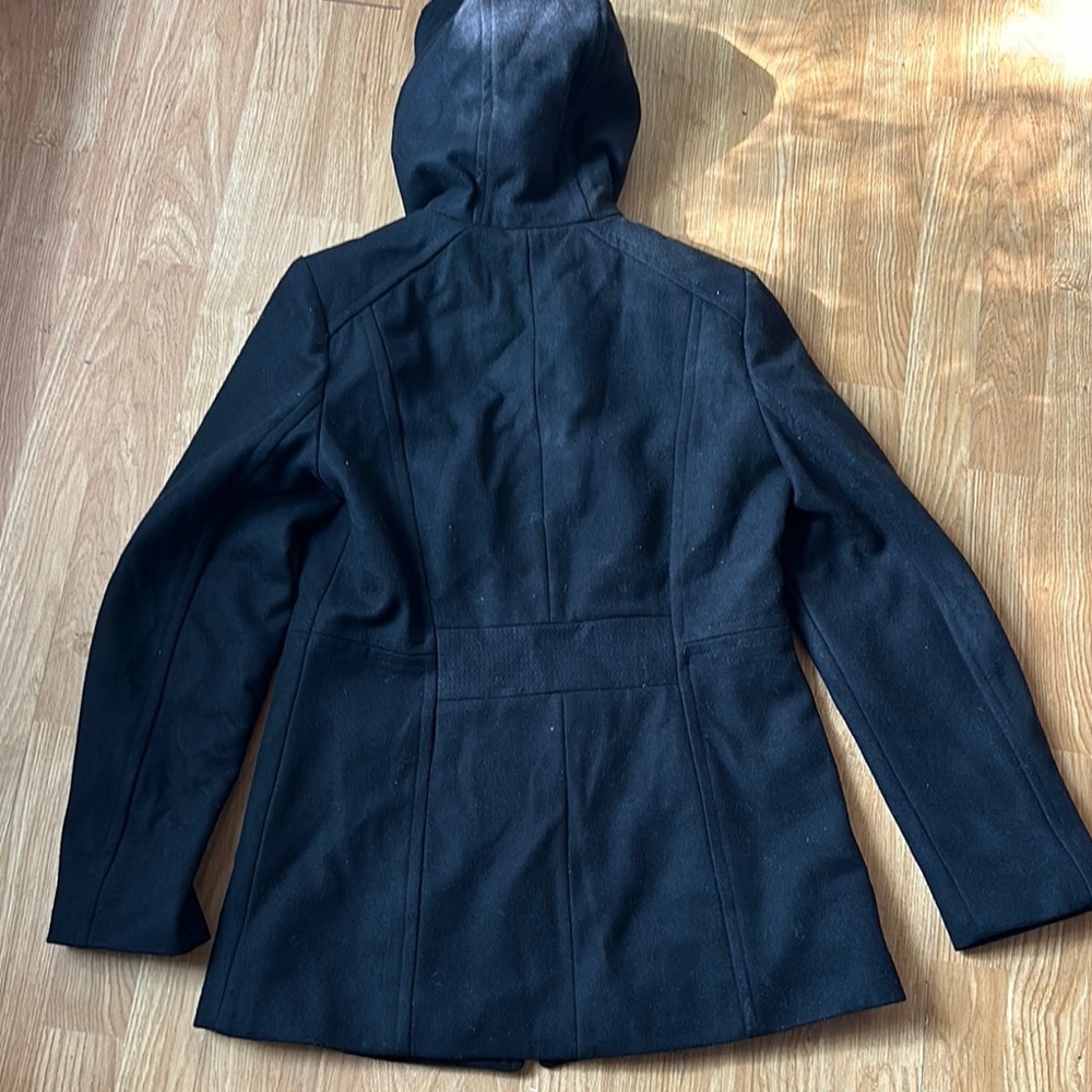 London Fog Black Hooded Wool Blend Coat - Size Small - Picture 8 of 16